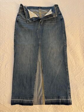 Express Classic Blue Denim Midi Skirt with Front Slit